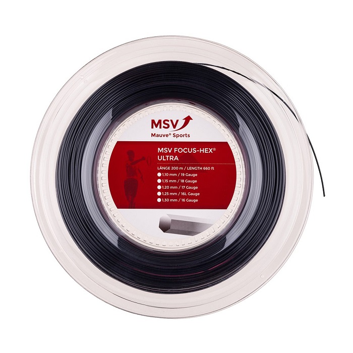 MSV Focus-HEX Ultra Rouleau De Cordes De Tennis - 200 M, Noir, Pour Adultes, Mixte